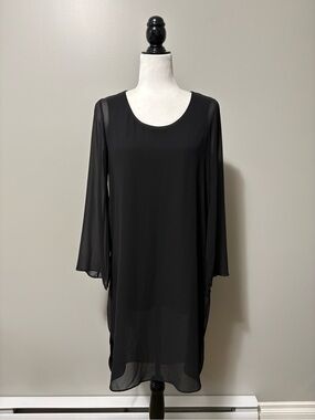 Compli K Sheer Overlay Long Sleeve Hi-Lo Tunic Black